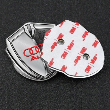 Audi Fender Emblem Badge Silver Half Steel Panels Red Edition