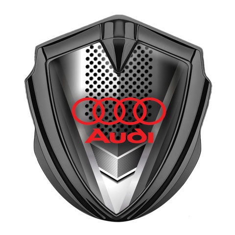 Audi Emblem Trunk Badge Graphite Metal Grille Effect Classic Red Logo
