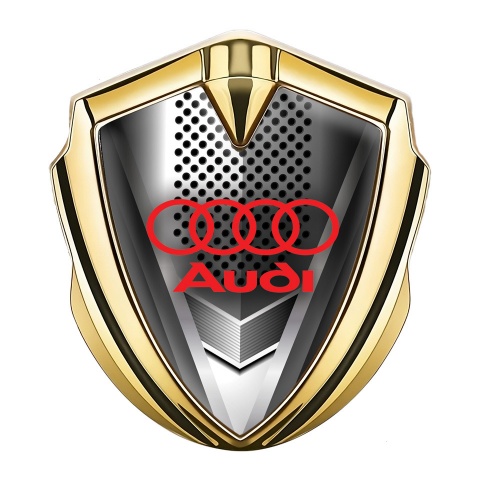 Audi Emblem Trunk Badge Gold Metal Grille Effect Classic Red Logo