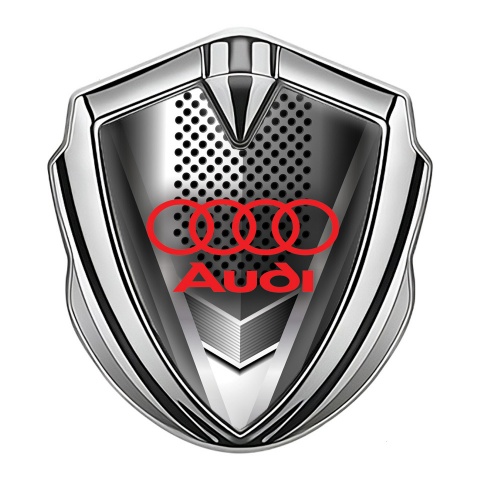 Audi Emblem Trunk Badge Silver Metal Grille Effect Classic Red Logo