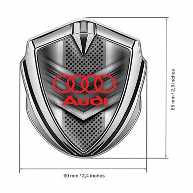 Audi Bodyside Emblem Badge Silver Modern Front Grille Red Logo