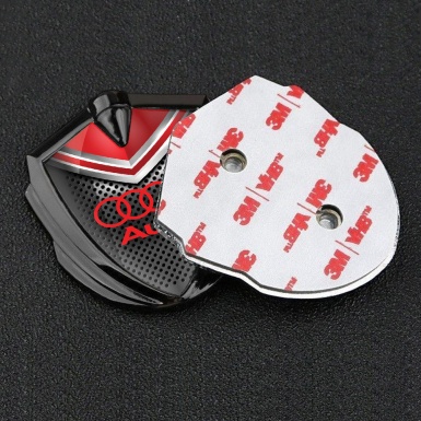 Audi Emblem Car Badge Graphite Perforated Metal Red Crest Edition