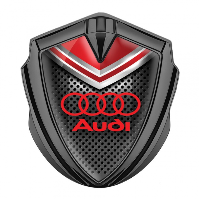 Audi Emblem Car Badge Graphite Perforated Metal Red Crest Edition