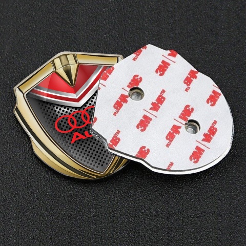 Audi Emblem Car Badge Gold Perforated Metal Red Crest Edition