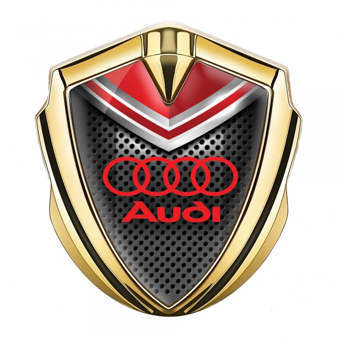 Audi Emblem Car Badge Gold Perforated Metal Red Crest Edition
