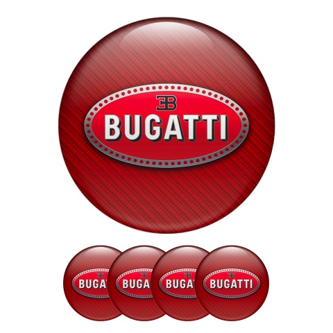 Bugatti Silicone Stickers Wheel Center Cap Red Carbon with Flat Style Logo