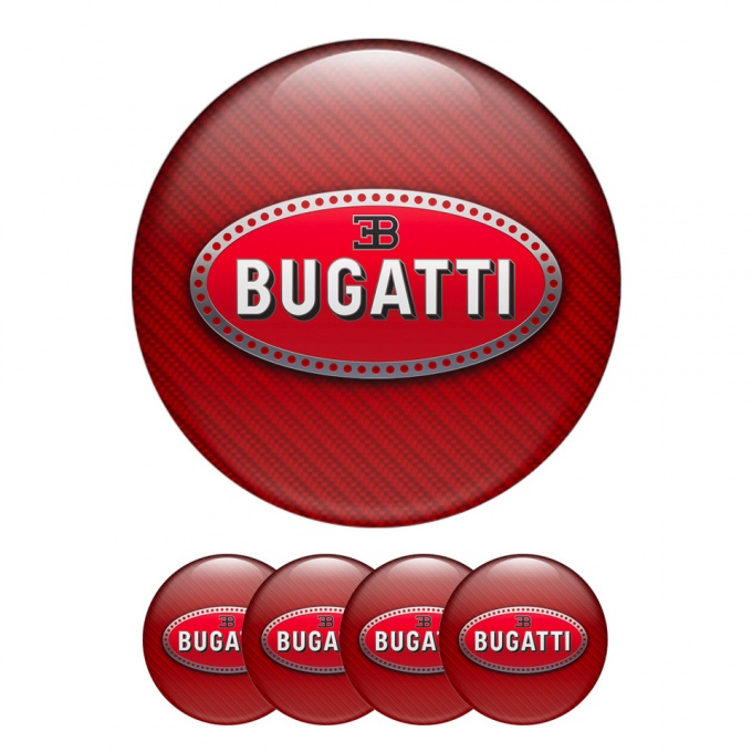 Bugatti Silicone Stickers Wheel Center Cap Red Carbon with Flat Style Logo