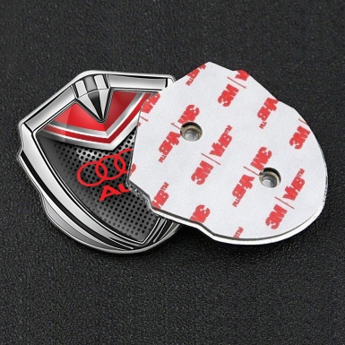 Audi Emblem Car Badge Silver Perforated Metal Red Crest Edition