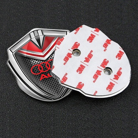 Audi Emblem Car Badge Silver Perforated Metal Red Crest Edition
