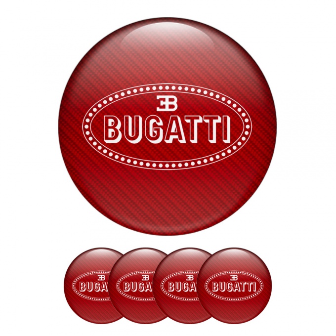 Bugatti Silicone Stickers Wheel Center Cap Red Carbon with Flat White Logo