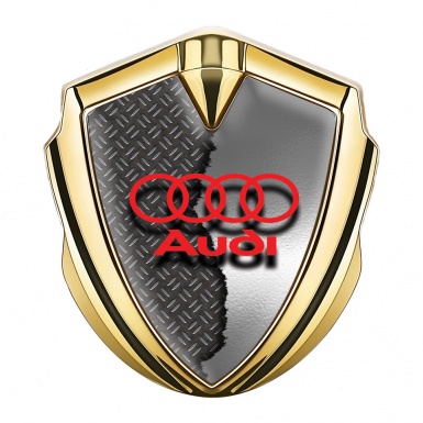 Audi Metal 3D Domed Emblem Gold Ripped Metal Crimson Logo