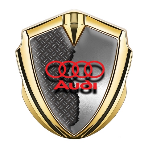 Audi Metal 3D Domed Emblem Gold Ripped Metal Crimson Logo