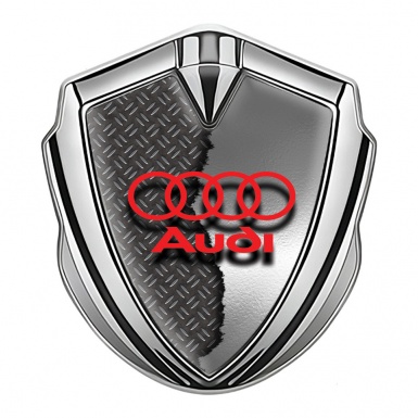 Audi Metal 3D Domed Emblem Silver Ripped Metal Crimson Logo