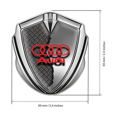 Audi Metal 3D Domed Emblem Silver Ripped Metal Crimson Logo