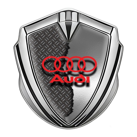 Audi Metal 3D Domed Emblem Silver Ripped Metal Crimson Logo