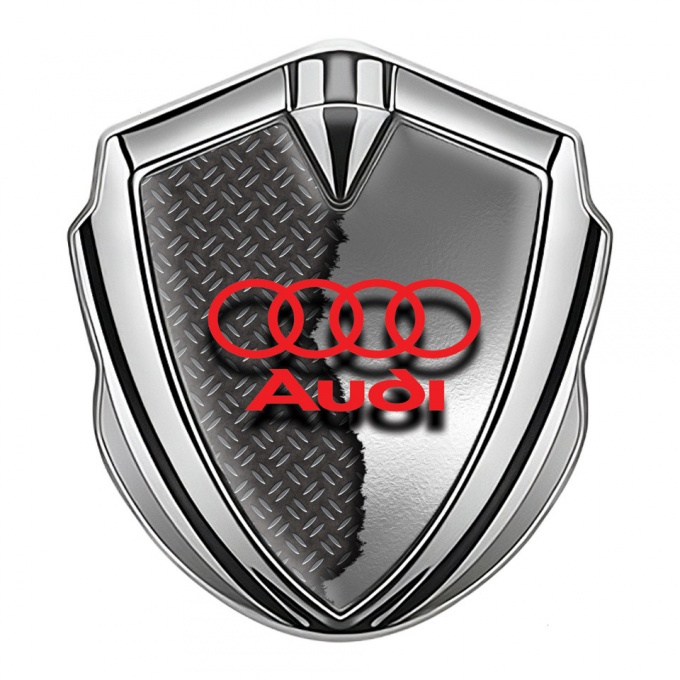 Audi Metal 3D Domed Emblem Silver Ripped Metal Crimson Logo