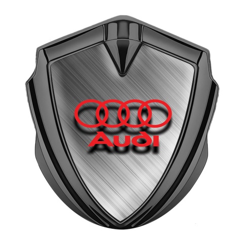Audi Bodyside Badge Self Adhesive Graphite Brushed Metal Red Logo