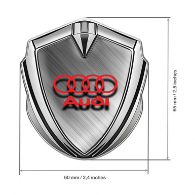 Audi Bodyside Badge Self Adhesive Silver Brushed Metal Red Logo