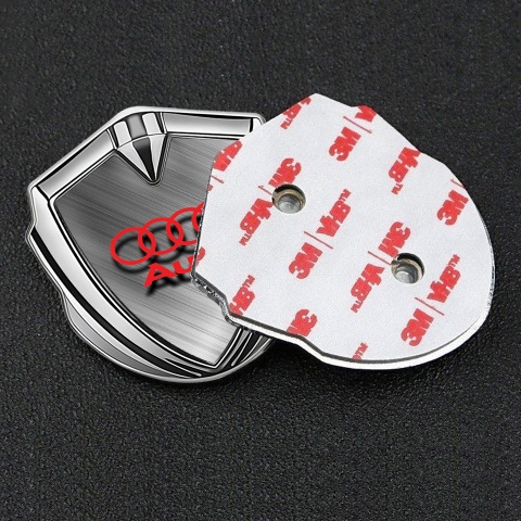 Audi Bodyside Badge Self Adhesive Silver Brushed Metal Red Logo