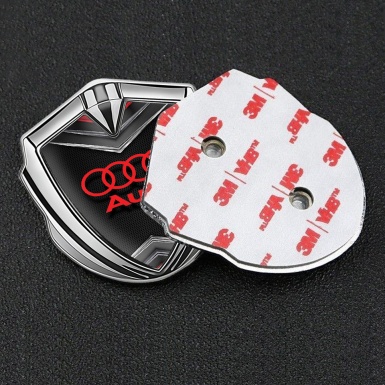Audi Emblem Fender Badge Silver Dark Grate Chrome Elements Motif