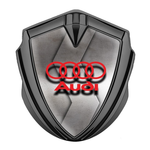 Audi Fender Emblem Badge Graphite Rough Metallic Texture Red Logo
