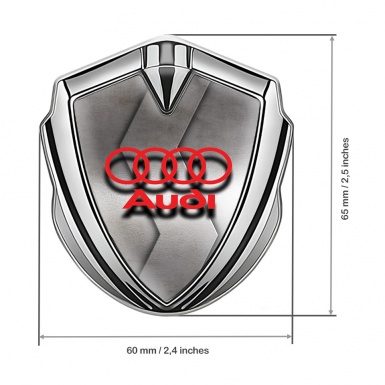 Audi Fender Emblem Badge Silver Rough Metallic Texture Red Logo