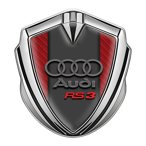 Audi RS3 Metal Emblem Self Adhesive Silver Red Carbon Gradient Logo