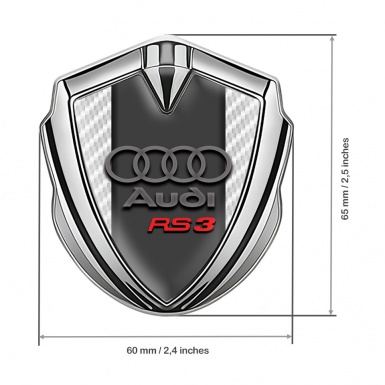 Audi RS3 Metal 3D Domed Emblem Silver White Carbon Sport Logo
