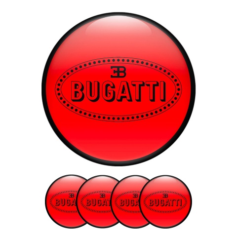 Bugatti Silicone Stickers Wheel Center Cap Red with Flat Black Logo