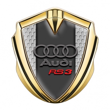 Audi RS3 Bodyside Badge Self Adhesive Gold Grey Hex Red Logo