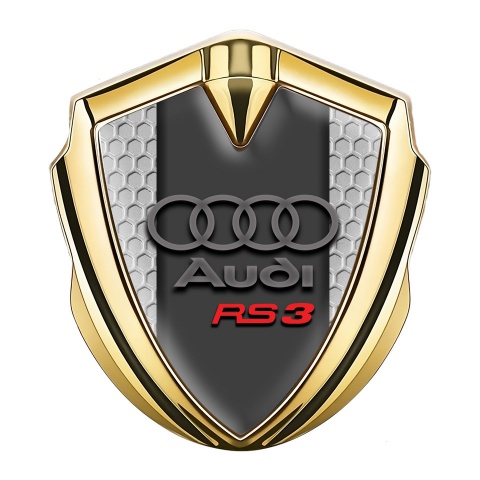 Audi RS3 Bodyside Badge Self Adhesive Gold Grey Hex Red Logo