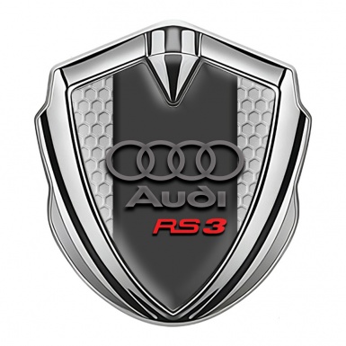 Audi RS3 Bodyside Badge Self Adhesive Silver Grey Hex Red Logo