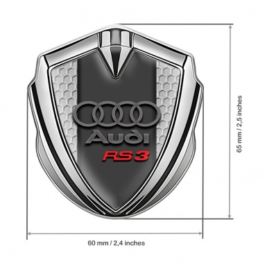 Audi RS3 Bodyside Badge Self Adhesive Silver Grey Hex Red Logo