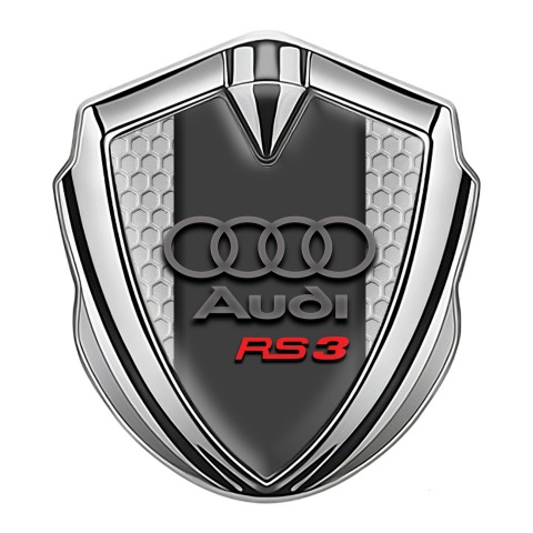 Audi RS3 Bodyside Badge Self Adhesive Silver Grey Hex Red Logo