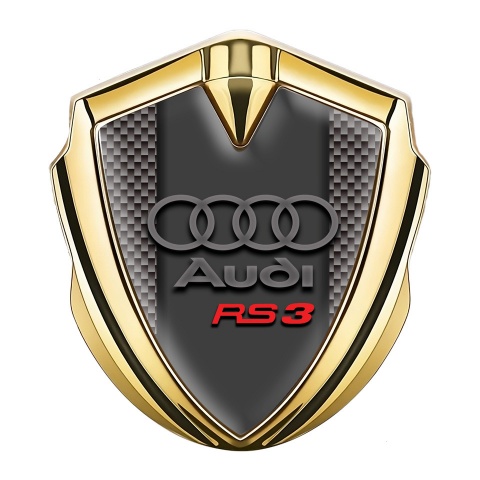 Audi RS3 Emblem Badge Self Adhesive Gold Grey Carbon Classic Logo