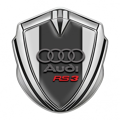 Audi RS3 Fender Emblem Badge Silver Grey Base Red Logo Design