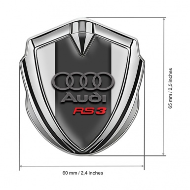 Audi RS3 Fender Emblem Badge Silver Grey Base Red Logo Design