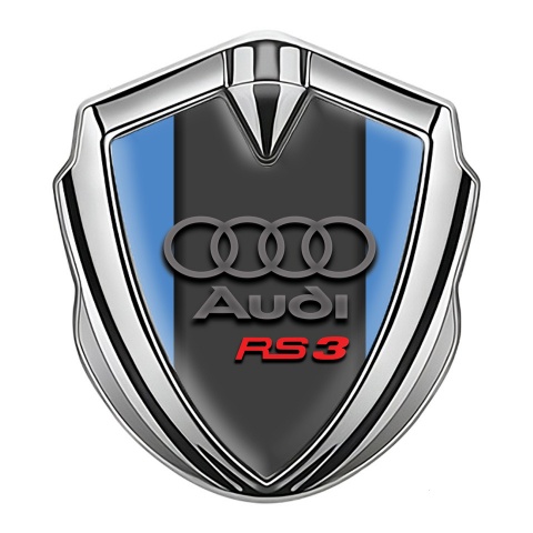 Audi RS3 Emblem Trunk Badge Silver Glacial Blue Classic Edition