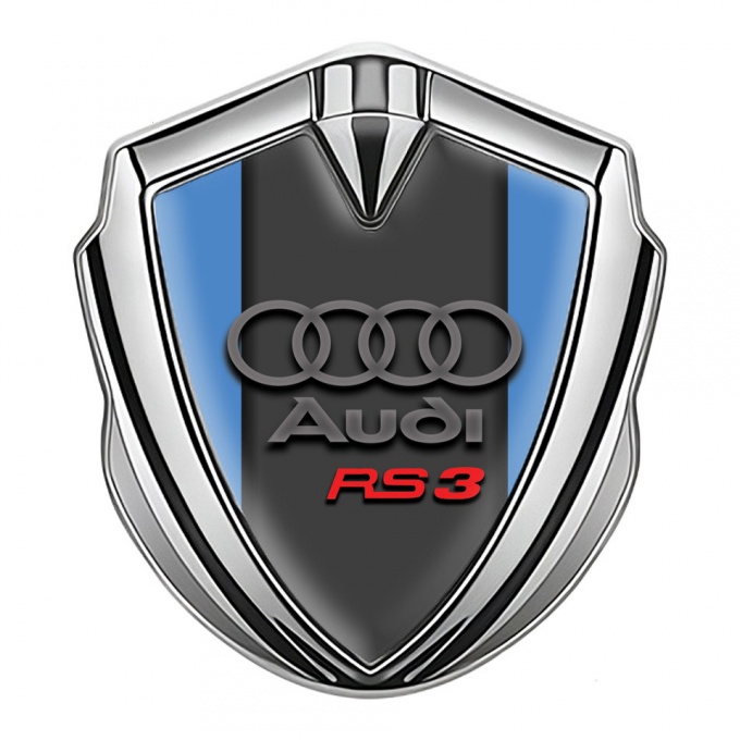 Audi RS3 Emblem Trunk Badge Silver Glacial Blue Classic Edition