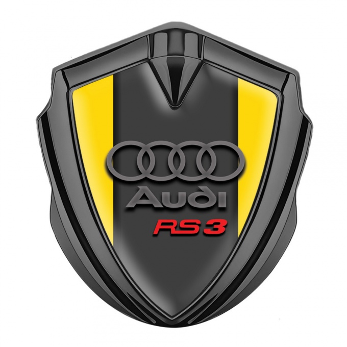 Audi RS3 Trunk Emblem Badge Graphite Yellow Fill Grey Motif Edition