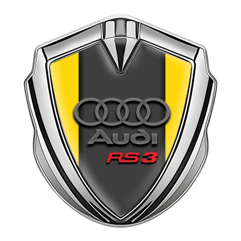 Audi RS3 Trunk Emblem Badge Silver Yellow Fill Grey Motif Edition