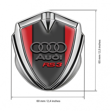 Audi RS3 Emblem Car Badge Silver Red Frame Dark Grey Column