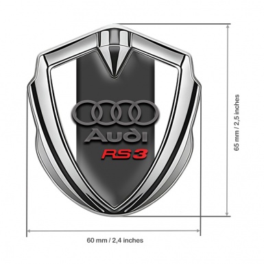 Audi RS3 Bodyside Domed Emblem Silver White Background Red Logo