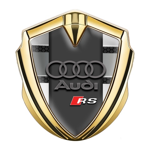 Audi RS Metal 3D Domed Emblem Gold Modern Style Classic Logo