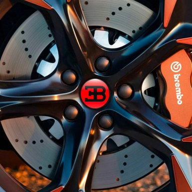 Bugatti 3D Gel Stickers Wheel Center Cap Red with Black Logo