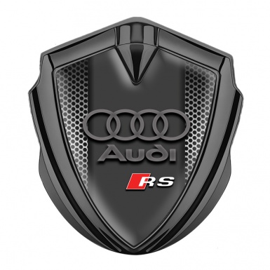 Audi RS Emblem Car Badge Graphite Perforated Metal Effect Racing Spirit
