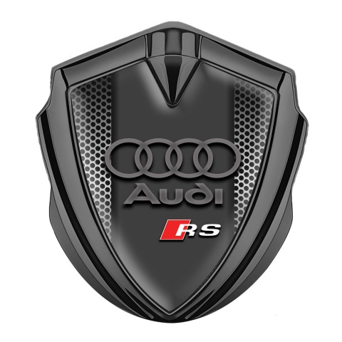 Audi RS Emblem Car Badge Graphite Perforated Metal Effect Racing Spirit
