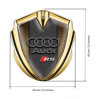Audi RS Bodyside Domed Emblem Gold Orange Net Texture Sport Logo
