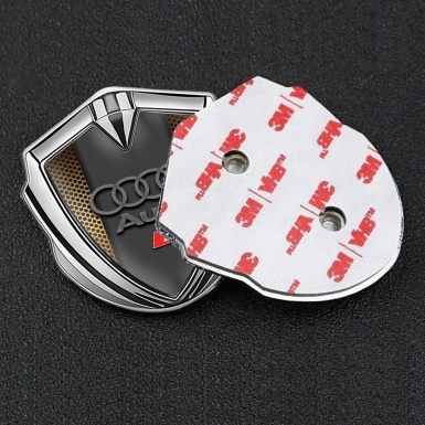 Audi RS Bodyside Domed Emblem Silver Orange Net Texture Sport Logo