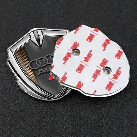 Audi RS Bodyside Domed Emblem Silver Orange Net Texture Sport Logo